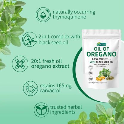 Oil of Oregano 300 Softgels 6000Mg per Serving with Black Seed Oil - Natural Antioxidants for Fitness Nutritional Support